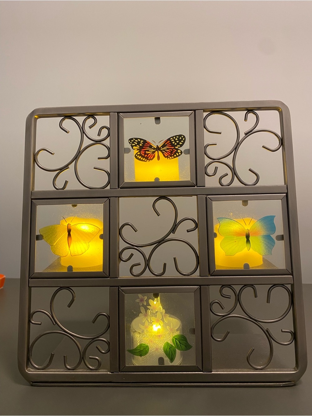 Vintage PartyLite Butterfly Tealight Candle Holder Easel Metal Etched Glass